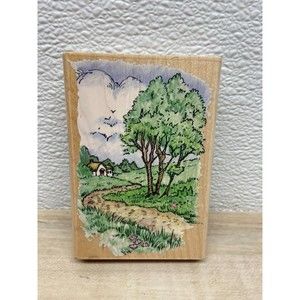 Vintage 1995 Stampedous CounTry Lane Wood Mounted Rubber Stamp